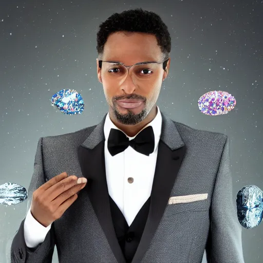 Prompt: man in a suit with crystals