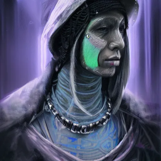 Image similar to a shaman portriat, cyberpunk