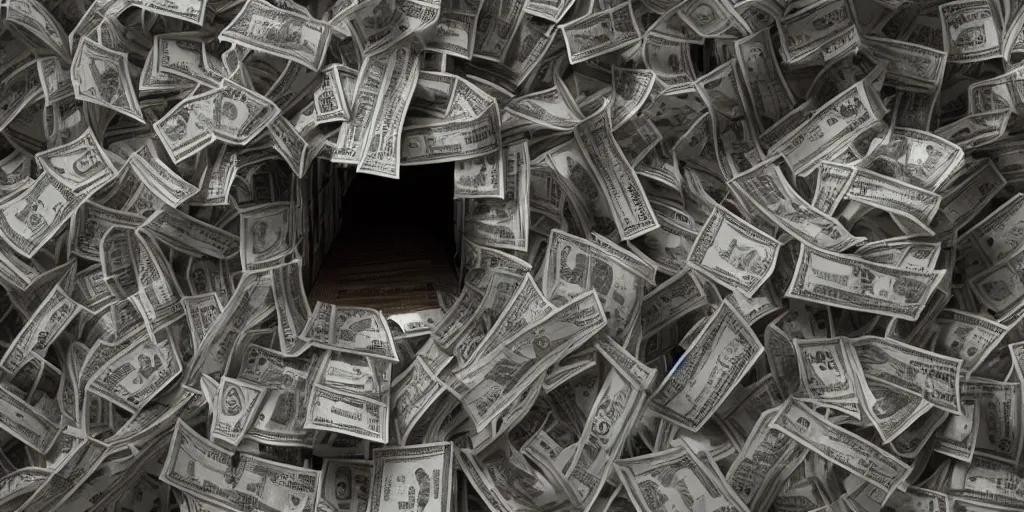 Image similar to a film still of cash money piling up in a vault, shallow depth of field, cinematic, award winning cgi, vfx, film still cfg _ scale : 7. 0