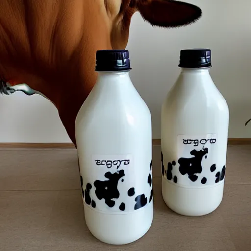 Prompt: cow themed milk liquid