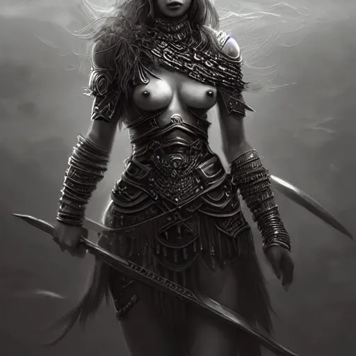 Image similar to beautiful extremely detailed intricate concept art depicting a warrior by wlop. shining jewelry. grey atmosphere. bcy. net