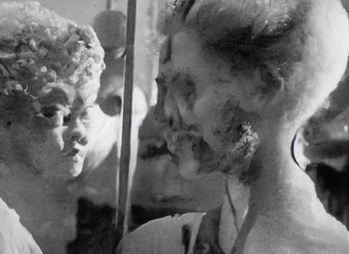 Image similar to bride of frankenstein as a teen, still from john hughes movie sixteen candles