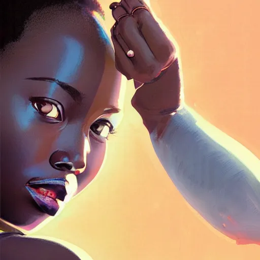 Prompt: lupita nyongo portrait as manga girl, realistic shaded perfect face, fine details. anime. realistic shaded lighting poster by ilya kuvshinov katsuhiro otomo ghost - in - the - shell, magali villeneuve, artgerm, jeremy lipkin and michael garmash and rob rey