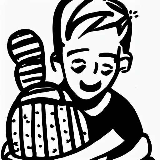 Image similar to sentimental boy hugging a cactus, line art, black and white