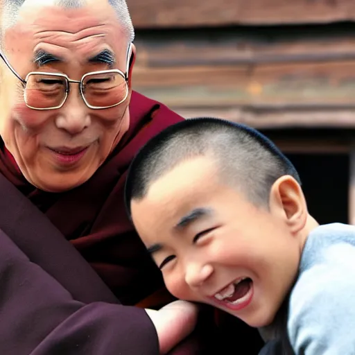 Image similar to kyoto and Dalai Lama smiling at a black bear