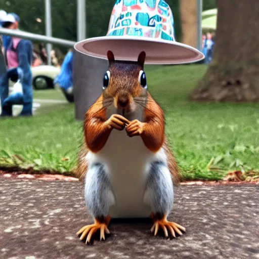 Image similar to a squirrel wearing a bucket hat. pixar.