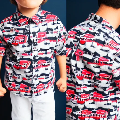 Image similar to short kid wearing a supreme shirt, detailed, studio