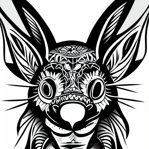 Image similar to a detailed tattoo outline of a !white rabbit!, 4k, illustration, sharp focus