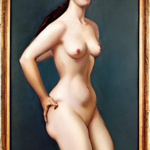 Image similar to a painting of a female model in victorian times, fully body shot