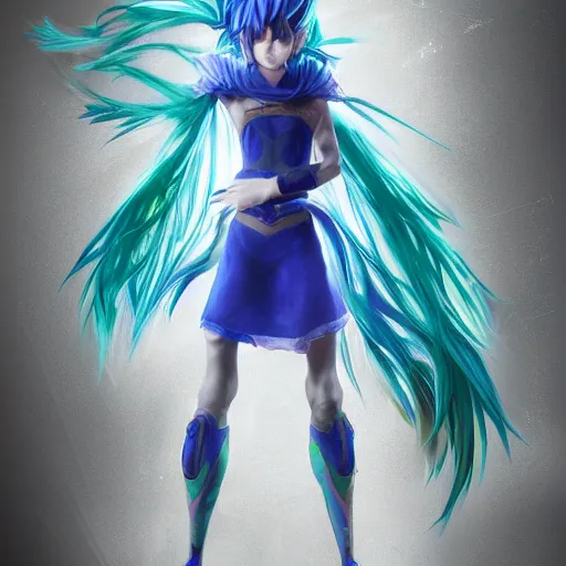 Prompt: a blue haired green eyes girl in a dynamic pose. character design. gesture drawing. line of action. official art, unreal engine 5, unreal engine. tetsuya nomura. medium shot. ray tracing hdr. 8 k. uhd. sharp focus. highly detailed. masterpiece. anime render. cinematic lighting. lifelike. symmetrical face. beautiful face