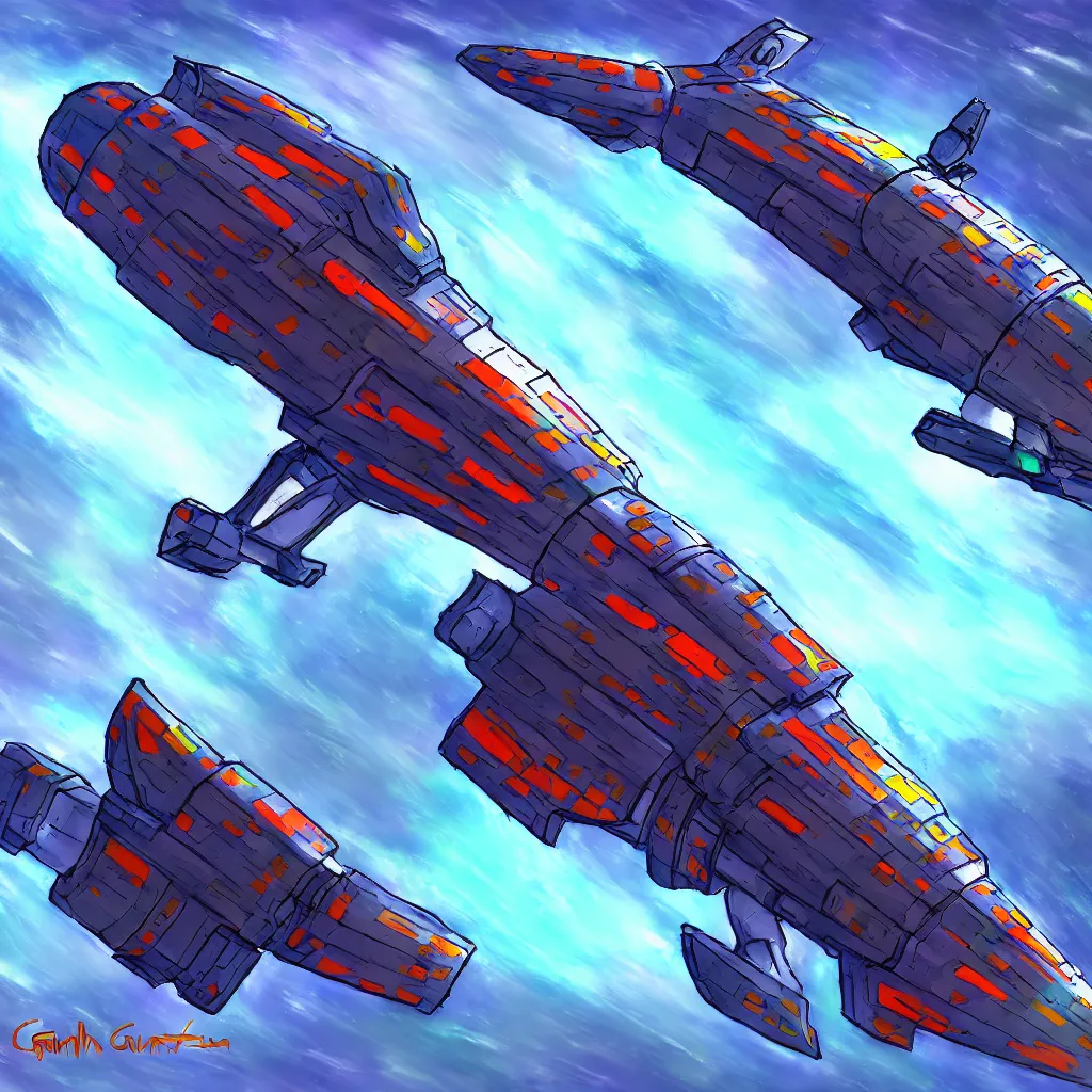 Image similar to combat spaceship from the side concept art colorful by gurmukh basin