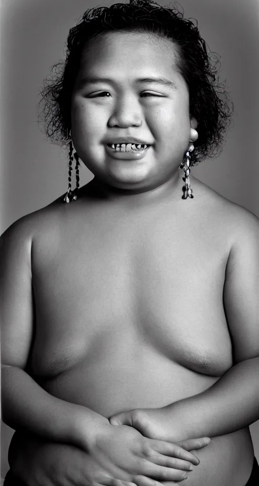Prompt: photograph of one fat filipino teenage boy smiling with crooked teeth, with a curly perm, and with small studded earings, 4 k, photorealistic, high detail by richard avedon