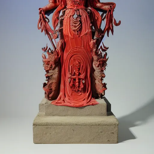 Image similar to museum angeline joile portrait statue monument made from chinese porcelain brush face hand painted with iron red dragons full - length very very detailed by rutkowski symmetrical well proportioned full - body