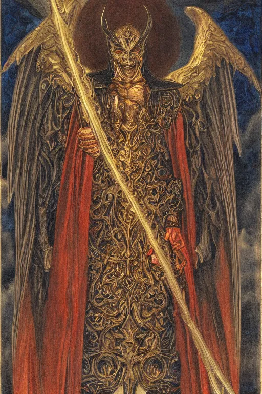 Image similar to portrait of lucifer the ruler of hell, by giancola, very detailed art, elegant, sophisticated, high resolution, smooth