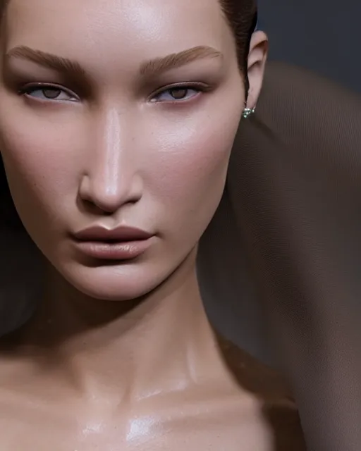 Image similar to a highly detailed metahuman 8 k close up render of bella hadid in iris van herpen victoria secret made in unreal engine 4