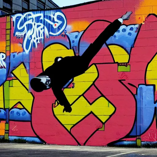 Image similar to D. B. Cooper skydiving, graffiti art, golden ratio