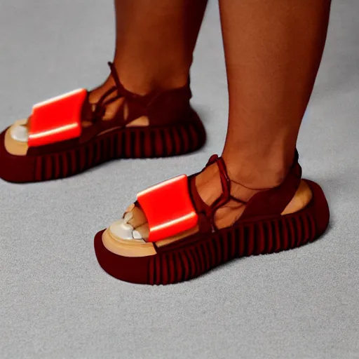 Image similar to highly detailed yeezy sandals made of jello, full view, studio photography soft light