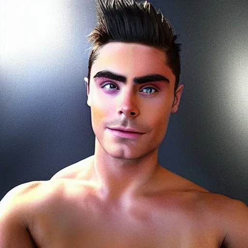 Image similar to “a realistic detailed photo of a guy who is an attractive humanoid who is half robot and half humanoid, who is a male android, Zac Efron, shiny skin, posing like a statue, blank stare”