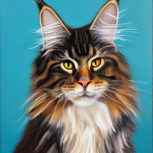 Image similar to Portrait Oil Painting Thick-Strokes of a photogenic Maine-Coon wearing a sombrero