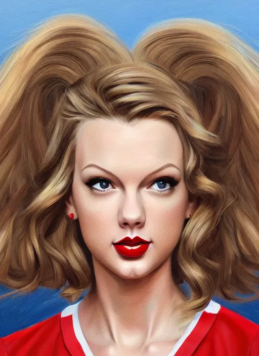 Image similar to twin peaks movie poster art, portrait of taylor swift the local cheerleader, from scene from twin peaks, clean, simple illustration, nostalgic, domestic, highly detailed, digital painting, artstation, concept art, smooth, sharp focus, illustration, artgerm, donato giancola, joseph christian leyendecker, wlop