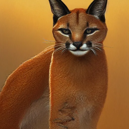 Image similar to portrait of caracal cat. elegant, highly detailed, digital painting, artstation, concept art, smooth, sharp focus, illustration, art by artgerm and greg rutkowski and alphonse mucha