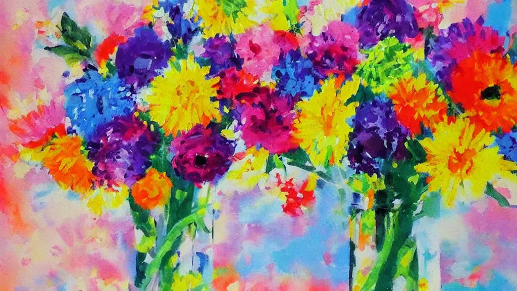 Image similar to a bouquet of colorful flower acrylic artwork