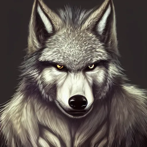 Prompt: 3/4 headshot of cute anthro wolf man, D&D, handsome, fantasy, intricate, long snout, donkey ears, fursona, black hair, elegant, highly detailed, digital painting, artstation, concept art, smooth, sharp focus, illustration, art by artgerm and greg rutkowski and alphonse mucha