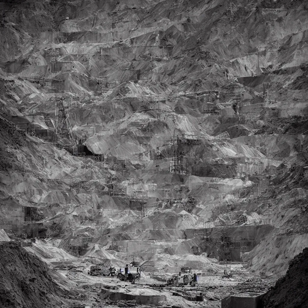 Image similar to dream of the mining tailing of chuquicamata by piranesi, composition, cinematic, rule, grid