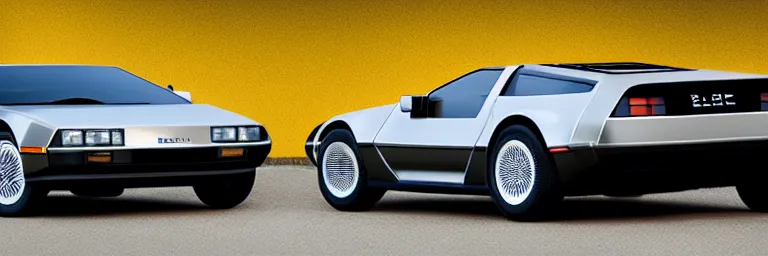 Image similar to a single delorean and tesla roadster hybrid, dslr