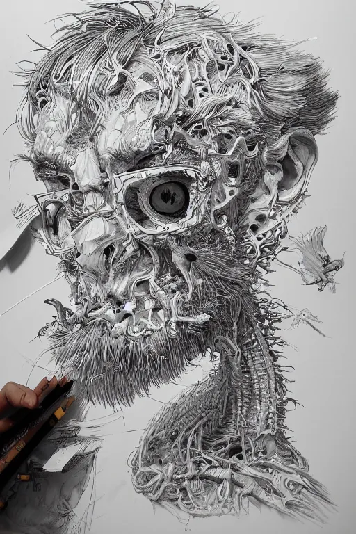 Prompt: The world's most intricate and detailed drawing by Kim Jung GI. HD.