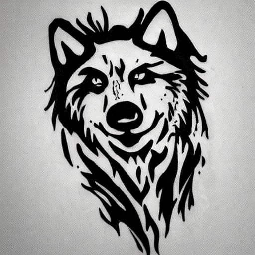 Prompt: concept tattoo design, stencil, bear, wreath surrounding wolf