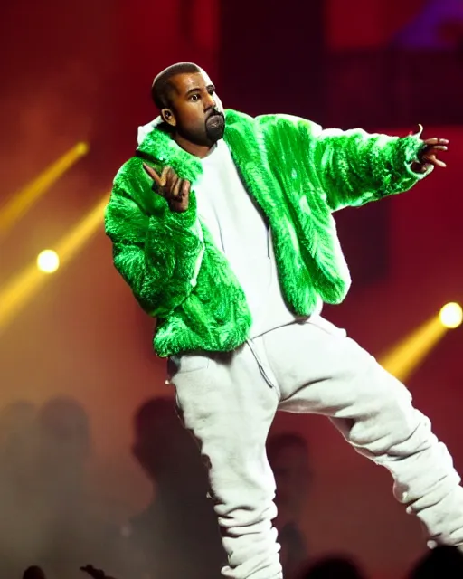 Prompt: kanye rapping on stage but he's covered in green slime