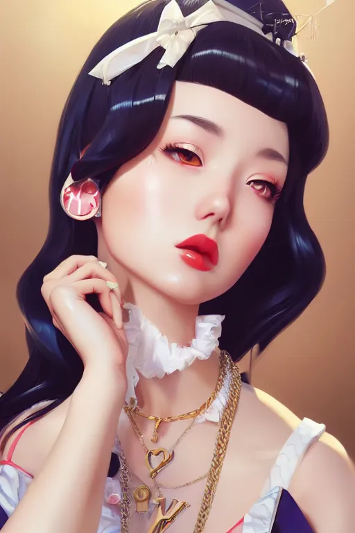 Image similar to a pin up and beautiful fashion charming dreamlke japan girl with lv jewelry, character art, art by artgerm lau and wlop and and ilya kuvshinov and john singer sargent, hyperdetailed, 8 k realistic, symmetrical, frostbite 3 engine, cryengine, dof, trending on artstation, digital art