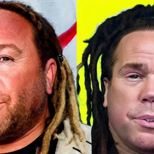 Prompt: Alex Jones appears as Tekasho 6ix9ine with dreadlocks and tattoos, high quality, photo