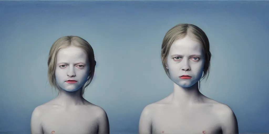 Image similar to with malice, your blue skin, with malice, your blue eyes, with malice, your, white smile with malice, your whole body, at last, with malice, with malice, will it be when i stay awake thinking of her, does she think a little about me? painting by gottfried helnwein