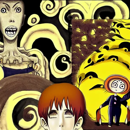 Image similar to junji ito ’ s uzumaki in the style of studio ghibli