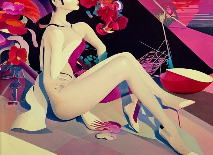 Prompt: beautiful chinese girl, full body, high fashion, futurism, aerodynamic, intricate, slick, highly detailed, digital painting, vogue, concept art, smooth, sharp focus, oil painting, art by syd mead and kandinsky and annie leibovitz