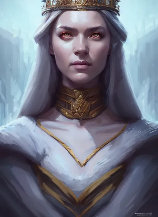 Image similar to scandinavian empress, portrait, art by artgerm and greg rutkowski and magali villeneuve, d & d, fantasy, highly detailed, portrait, digital painting, trending on artstation, concept art, sharp focus, illustration