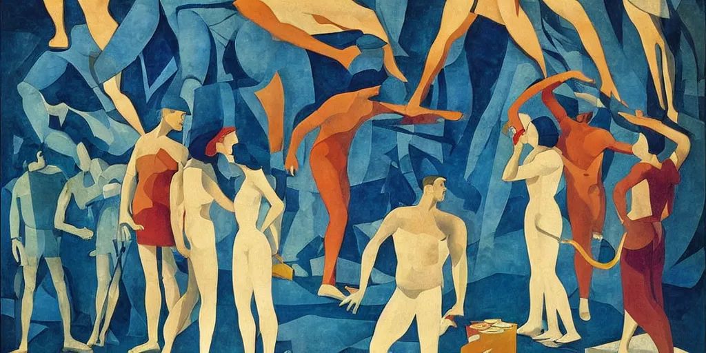 Image similar to a beautifully hopeful art deco mural about the good in society by aaron douglas and rockwell kent