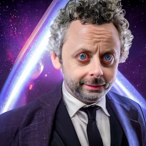 Image similar to a full body photograph of michael sheen as'doctor who ', time vortex in the background, detailed face, symmetrical face, extreme realism and detail, 8 k, completely framed, direct lighting, 3 5 mm photo, photorealistic, sharp focus