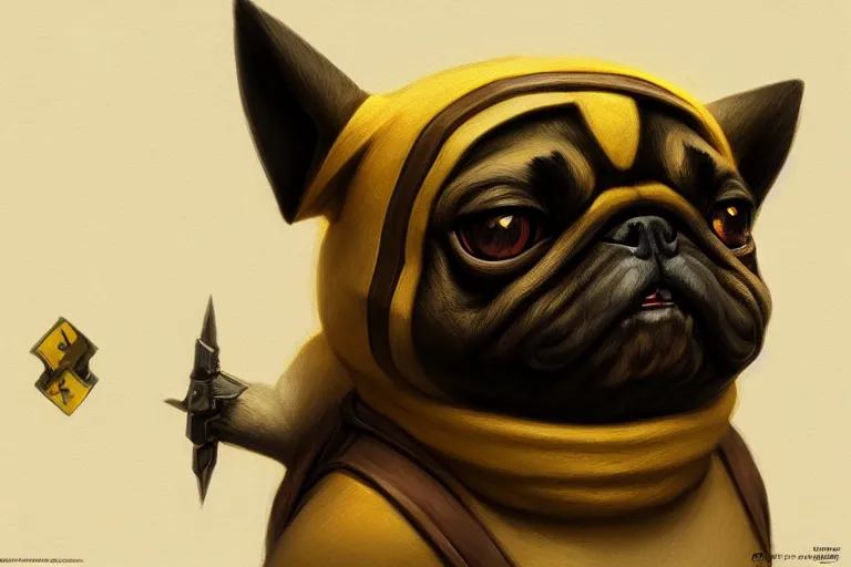 Prompt: photography of pikachu pug, deep focus, d & d, intricate, elegant, highly detailed, digital painting, artstation, concept art, matte, sharp focus, illustration, hearthstone, art by artgerm and greg rutkowski and alphonse mucha