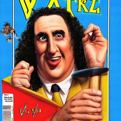 Prompt: Weird Al Yankavic on the cover of MAD MAGAZINE coverart stly Al Gaffee