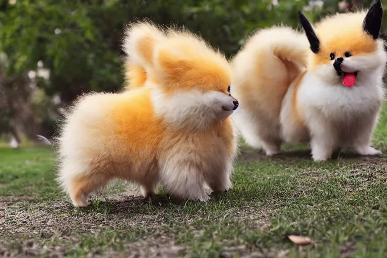 Image similar to real life pokemons, cute!!!, content!!!, mischievous!!!, adorable!!!, little furballs, fluffy!!!, ultra realistic!!!, golden hour, sharp focus