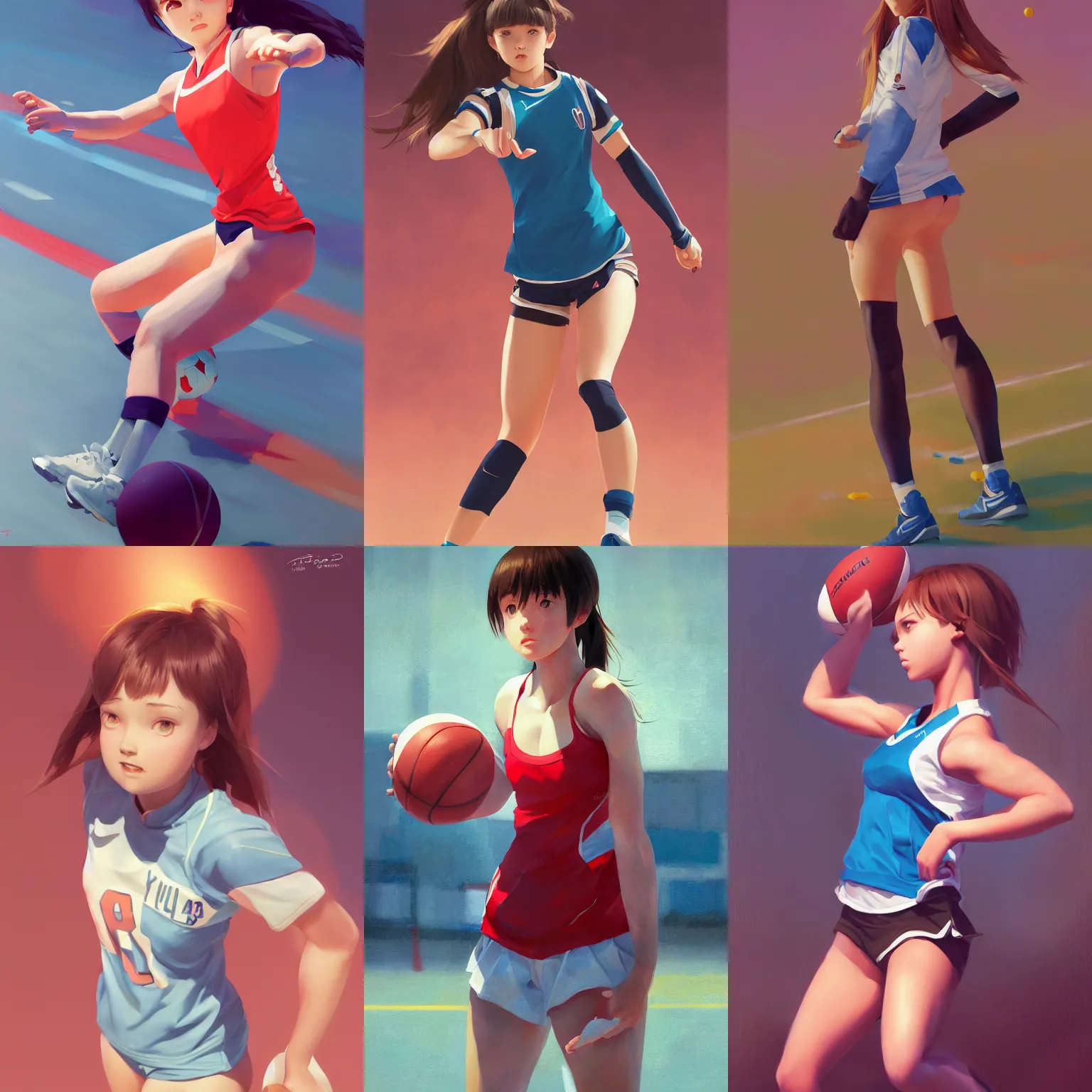 Prompt: a portrait of a cute young female athlete, sports setting, vivid colors, soft lighting, atmospheric, cinematic, moody, in the style of Ilya Kuvshinov and Range Murata, Krenz Cushart, rule of thirds, oil on canvas, 8k