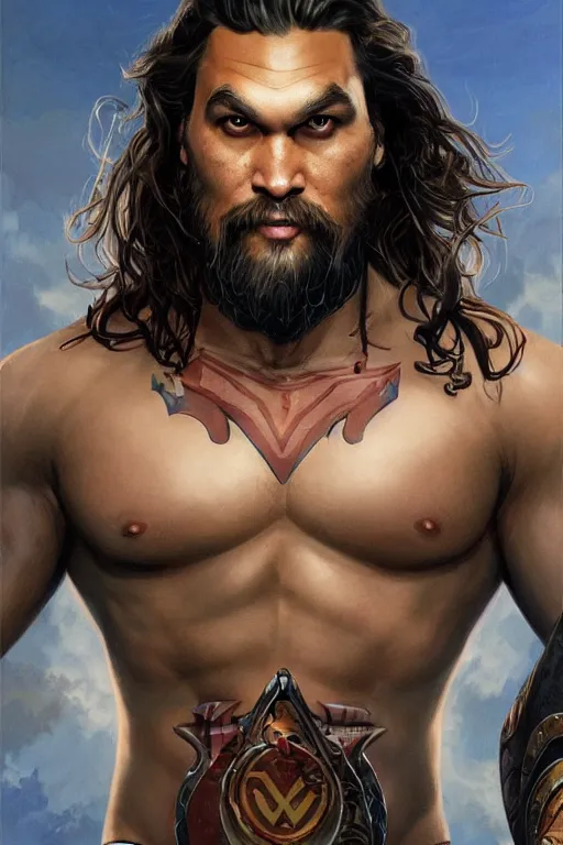 Image similar to Jason Momoa as a hero, digital painting, artstation, concept art, smooth, sharp focus, illustration, art by artgerm and donato giancola and Joseph Christian Leyendecker, Ross Tran, WLOP