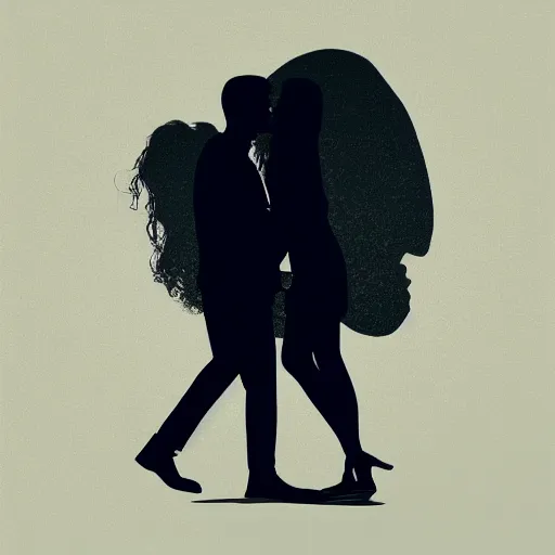 Image similar to a woman and man apart, silhouette, abstract, album art, melancholic,