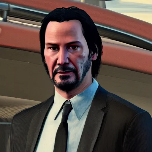 Image similar to Keanu reeves in Grand theft auto 5 4K detail