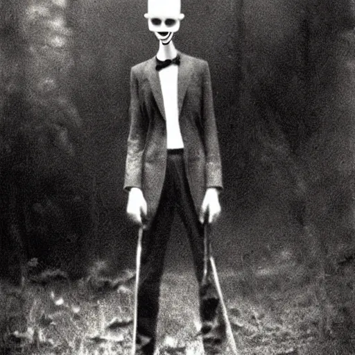 Image similar to slenderman, realistic, old photograph