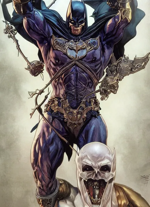 Image similar to skeletor as batman, incredibly detailed face, true anatomy, art by artgerm and greg rutkowski and alphonse mucha