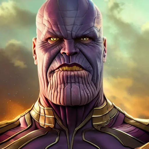 Image similar to Thanos by Stanley Artgerm Lau, WLOP, James Jean, Andrei Riabovitchev, Marc Simonetti, Yoshitaka Amano, ArtStation, CGSociety